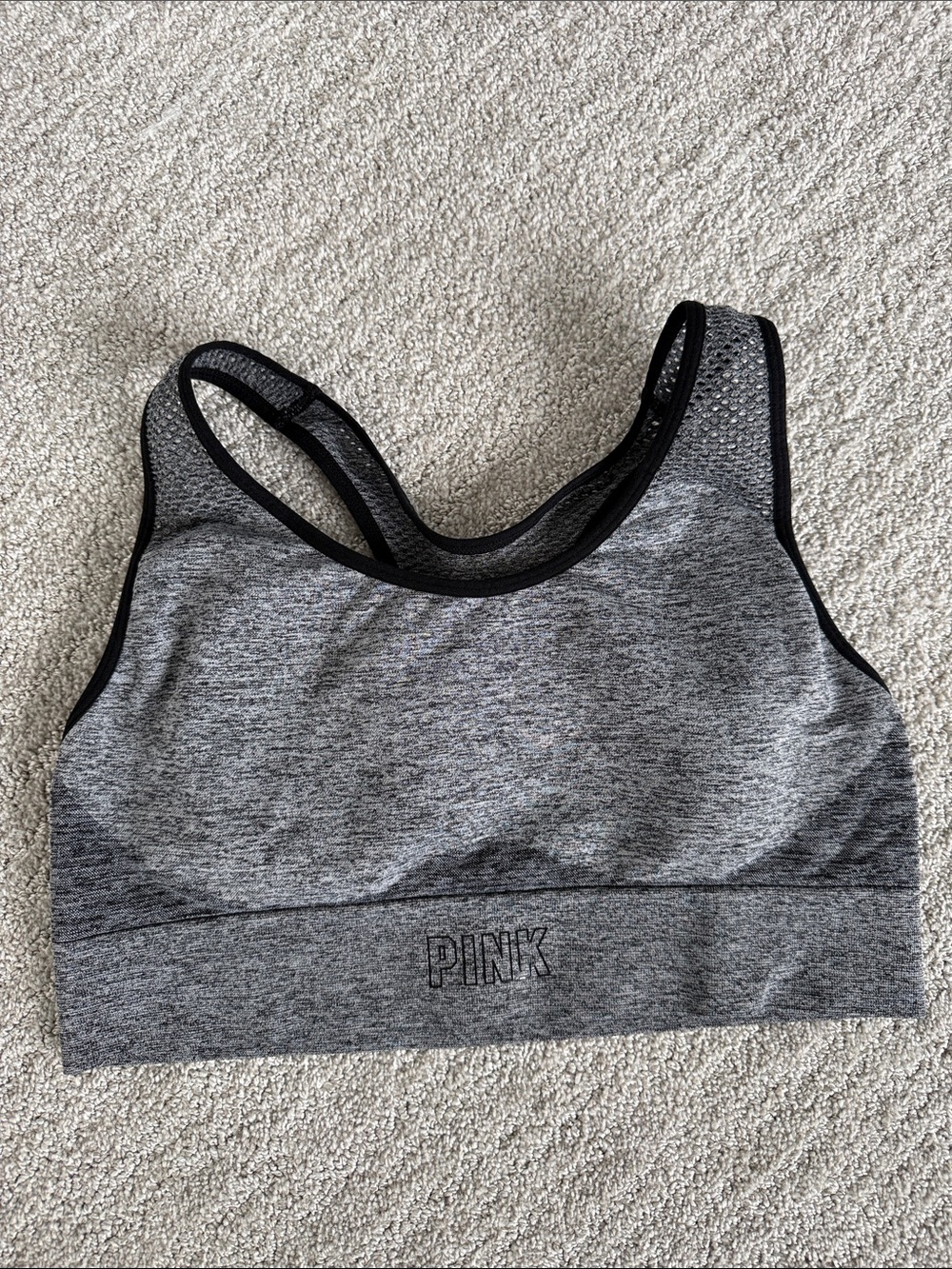 PINK Victoria's Secret Gray Heather Seamless Racerback Sports Bra